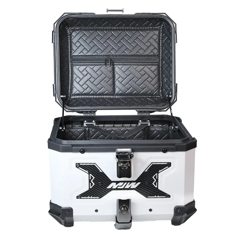 45L Motorcycle Rear Box Waterproof Luggage Storage Case with Bracket Base Plate Aluminium Alloy Motorbike Tail Box Helmet Case