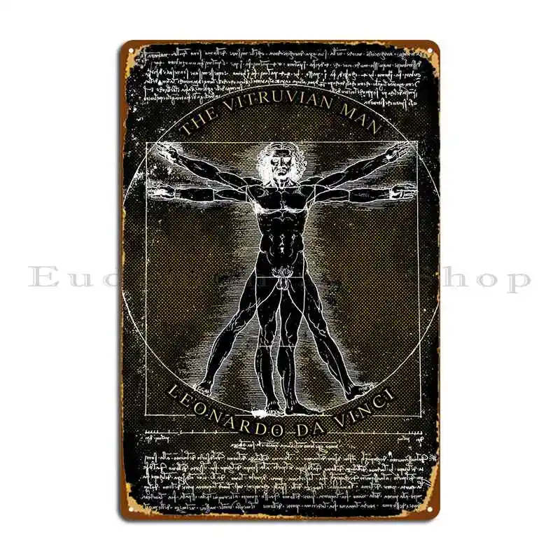 Leonardo Sketch Vitruvian Metal Signs Garage Design Club Garage Decoration Custom Tin Sign Poster