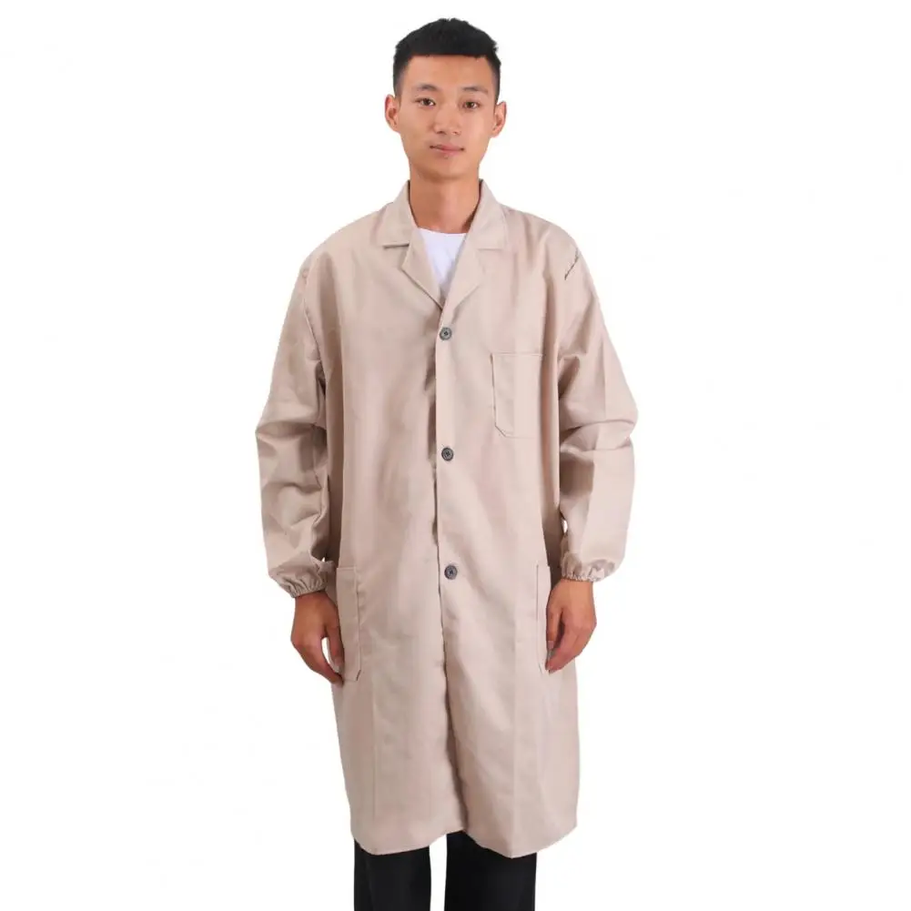 Work Coat Long Sleeved Lab Labor Dust Proof Work Clothing Single Breasted Mid length Washable Work Jacket Men Uniform