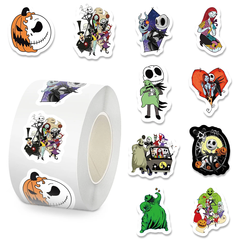 

500pcs/Roll Disney Anime The Nightmare Before Christmas Roll Stickers Decoration DIY Laptop Phone Skateboard Waterproof Stickers