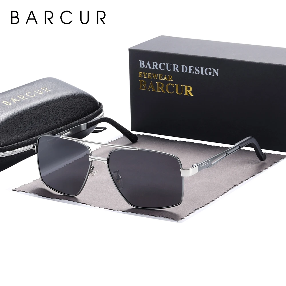 Barcur pilot stil metall rahmen marke sonnenbrille männer hd polarisiert frauen schattierungen fahren sonnenbrille spiegel uv400