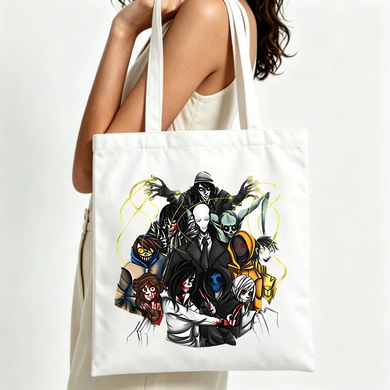 fantasy character graphic canvas tote bag, streetwear style for daily shopping and casual outings