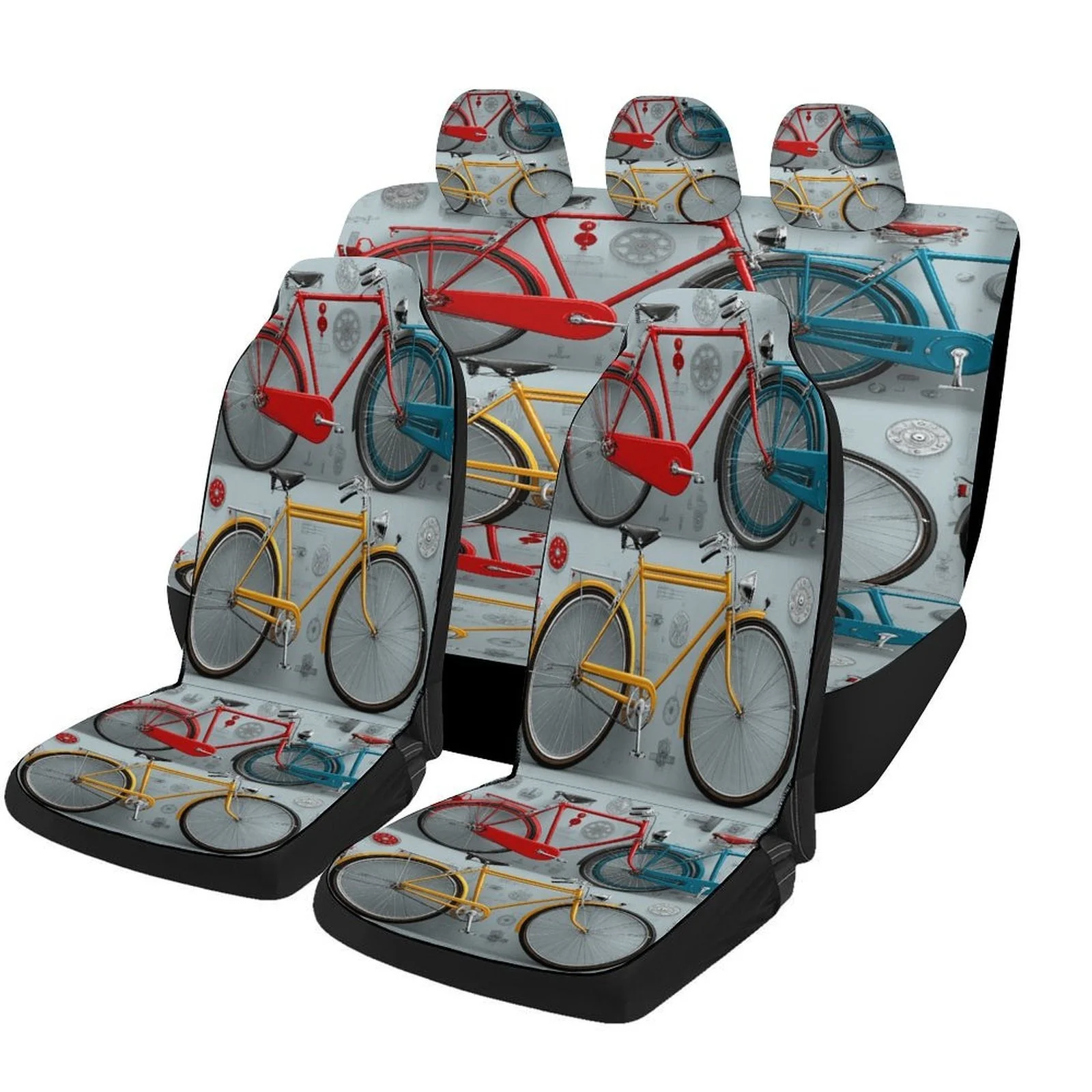 Bicycle Colors Themed Car Seat Cover Set For Most Cars, Trendy Novelty Car Seat Protector Covers Full Set, Universal Car Seat Co