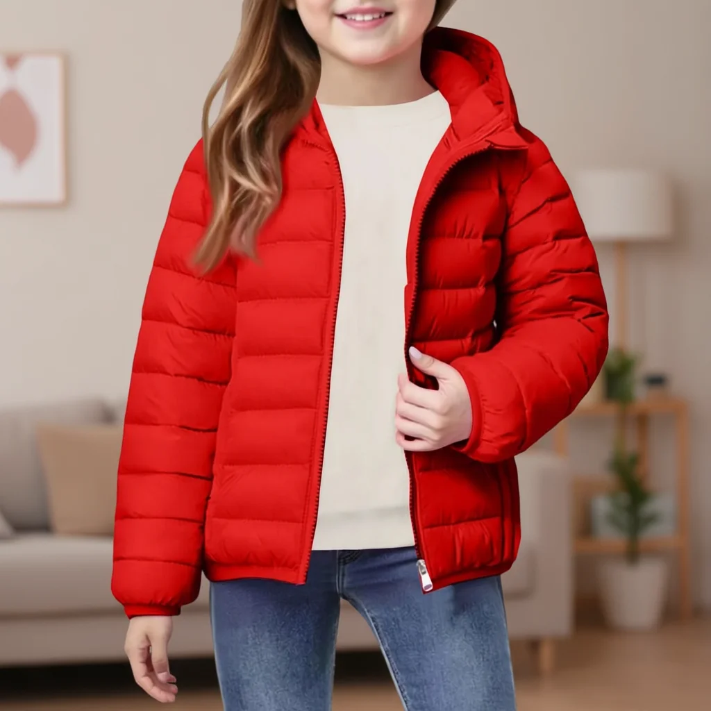 

Детская однотонная верхняя одежда, зимнее утолщенное теплое пальто на молнии, детское однотонное удобное милое пальто с капюшоном для холодной погоды