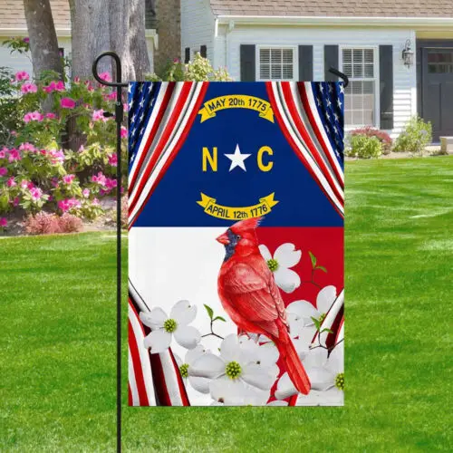 North Carolina Flag With Cardinal and Flowering Dogwood Garden Flag - House Flag