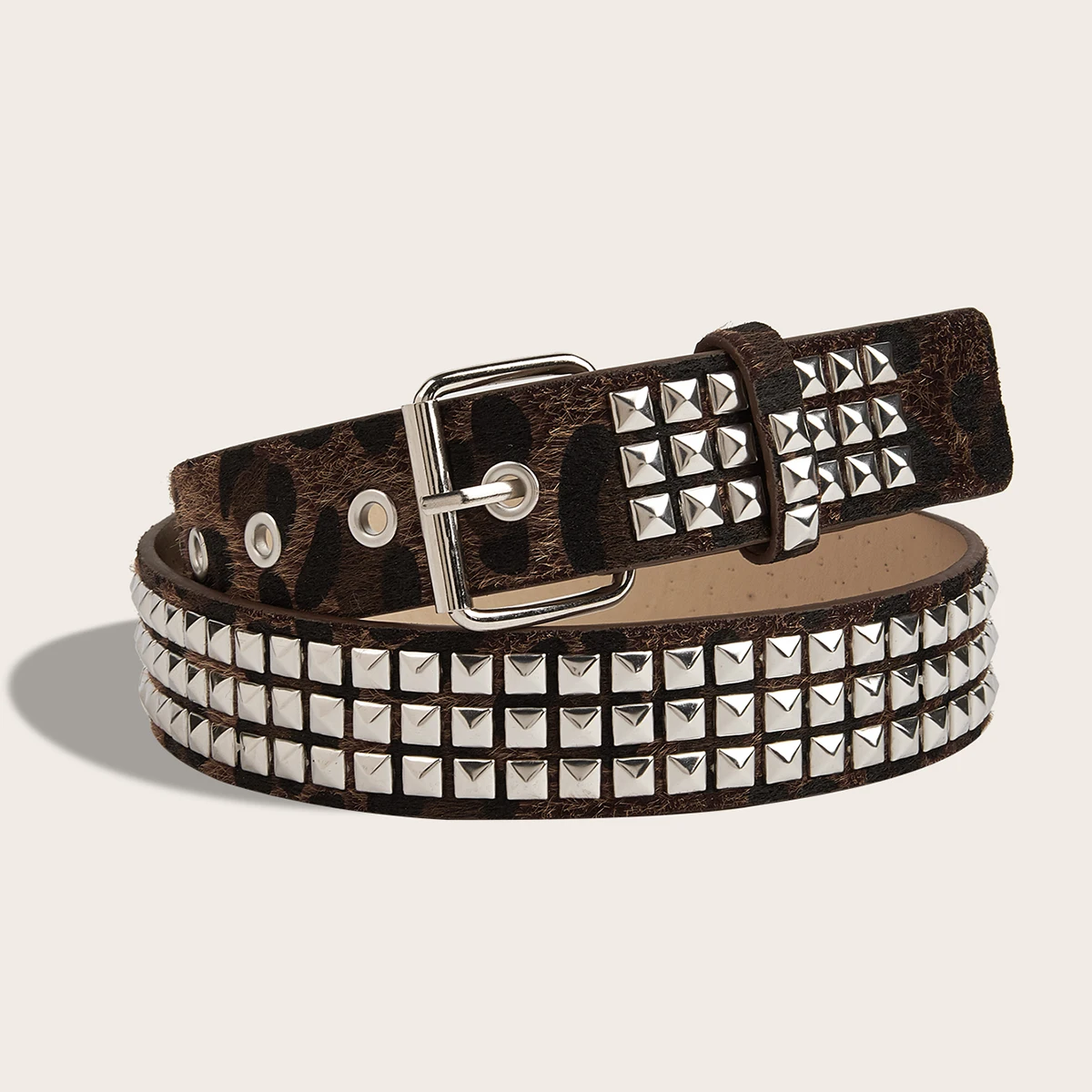 1Pc Western Punk Style Women's Belt, Casual and Fashionable Leopard Print Belt with Rivet Decoration, Suitable for Pairing with Pants, Dresses, Shorts, Ideal for Parties, Casual Outings, Dressing Up, Western Accessories, Music Festivals, Street Style, Campus, Holiday Gifts, Valentine's Day
