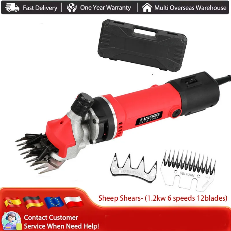 Image of 6-Gang-Elektro-Wollschere mit 13-Zahn-Klinge, verlängertem Anti-Zieh-Stromkabel, effizienter Schnellschere, komfortablem Griff, ergonomischem Handgriff, Werkzeug zur Tierpflege für Schafe, Ziegen,
