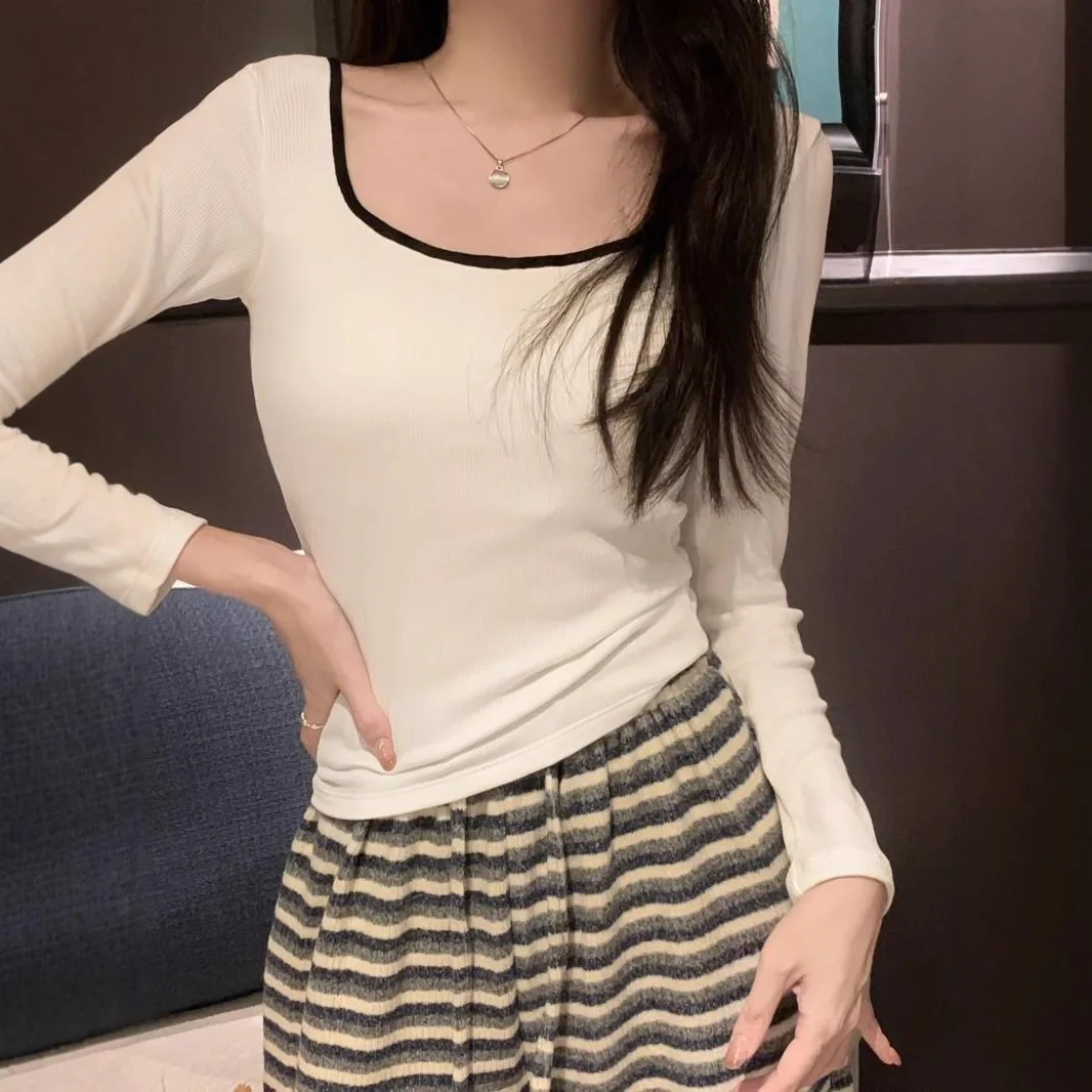 Sweet Spicy Short Sleeve Long Sleeve U-Neck Slim Fit T-Shirt Casual Style Women's Autumn Winter New Base Shirt Weight Loss Sh...