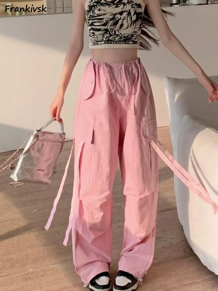 

Colorful Cargo Pants Women European Style Leisure Summer Solid Elegant Streetwear Fashion Harajuku Pocket Loose Soft Students