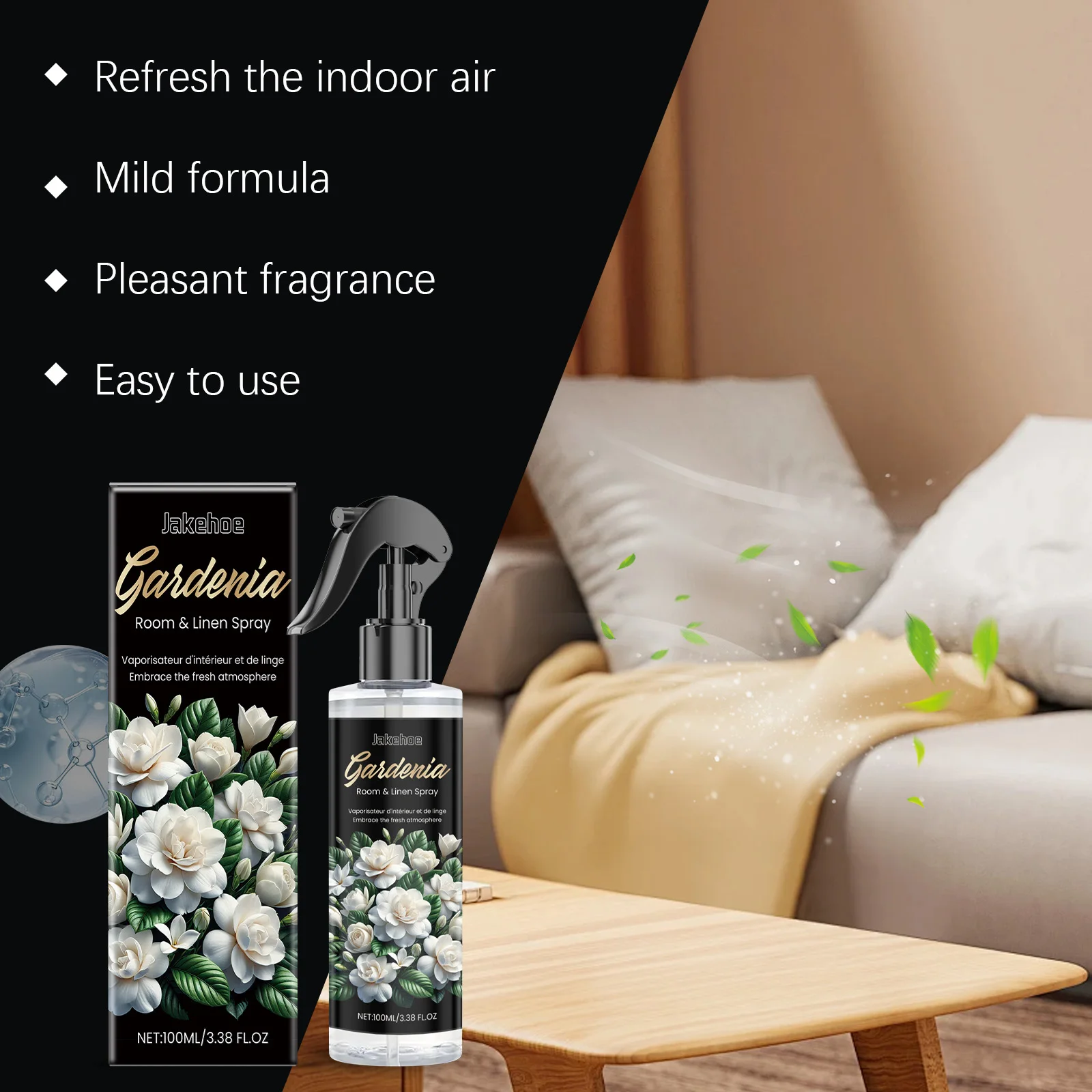 JAKEHOE Gardenia Indoor Luchtverfrisser Spray Geur Eliminator Langdurige Geur Houd Kamer Verse Kamer Luchtverfrisser Spray Deodorant
