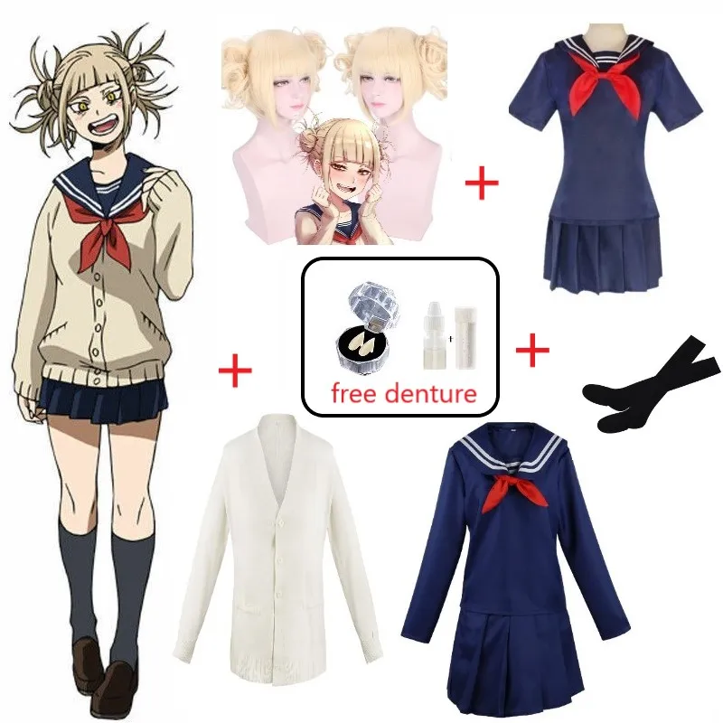 

Anime My Hero Academia Himiko Toga Cosplay Costume JK Uniform Sailor Suit Skirts Sweater Coat Halloween Christmas Clothes Girls