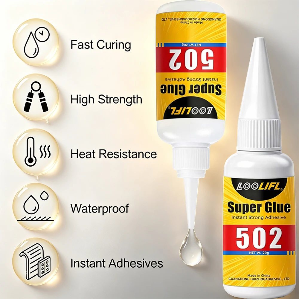 502 Super Glue Instant Strong Adhesive Fast Curing Waterproof Heat Resistant Glue for Plastic  Metal  Rubber Wood Ceramic Repair