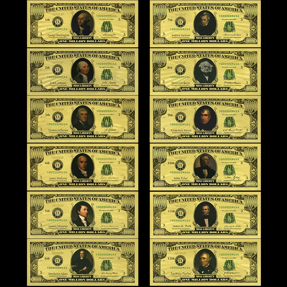 Imagem -02 - President Gold Foil Banknote um Milhão de Dólares de História Americana Banknote Grupo Colete Presente 46 Pcs por Conjunto us