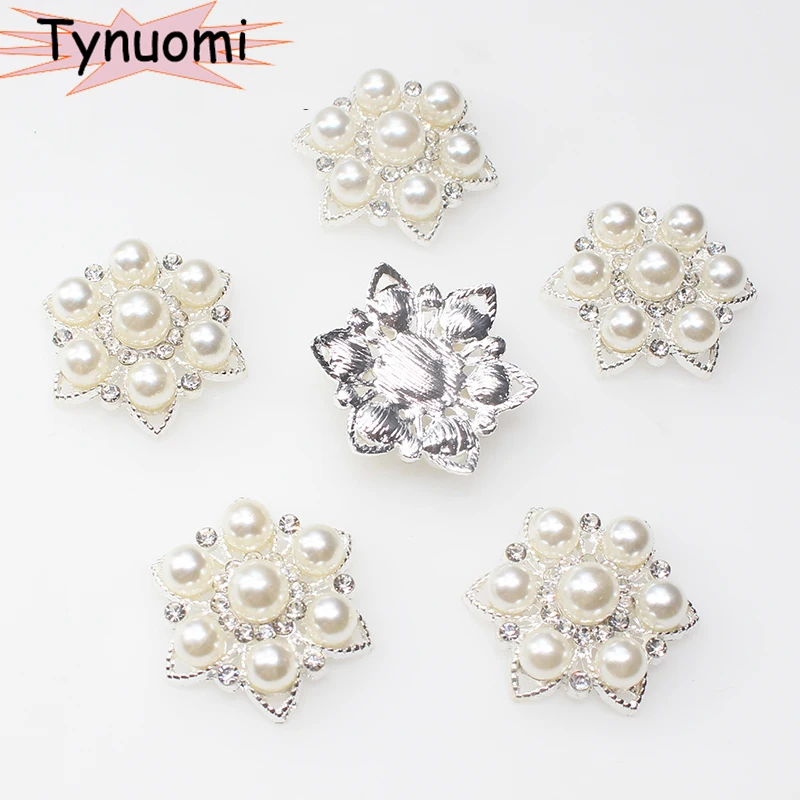 10Pcs 29MM New Metal Pearl Rhinestone Flower Clothing Buttons, DIY Hand-Sewing Decorative Jewelry Accessories Crafts