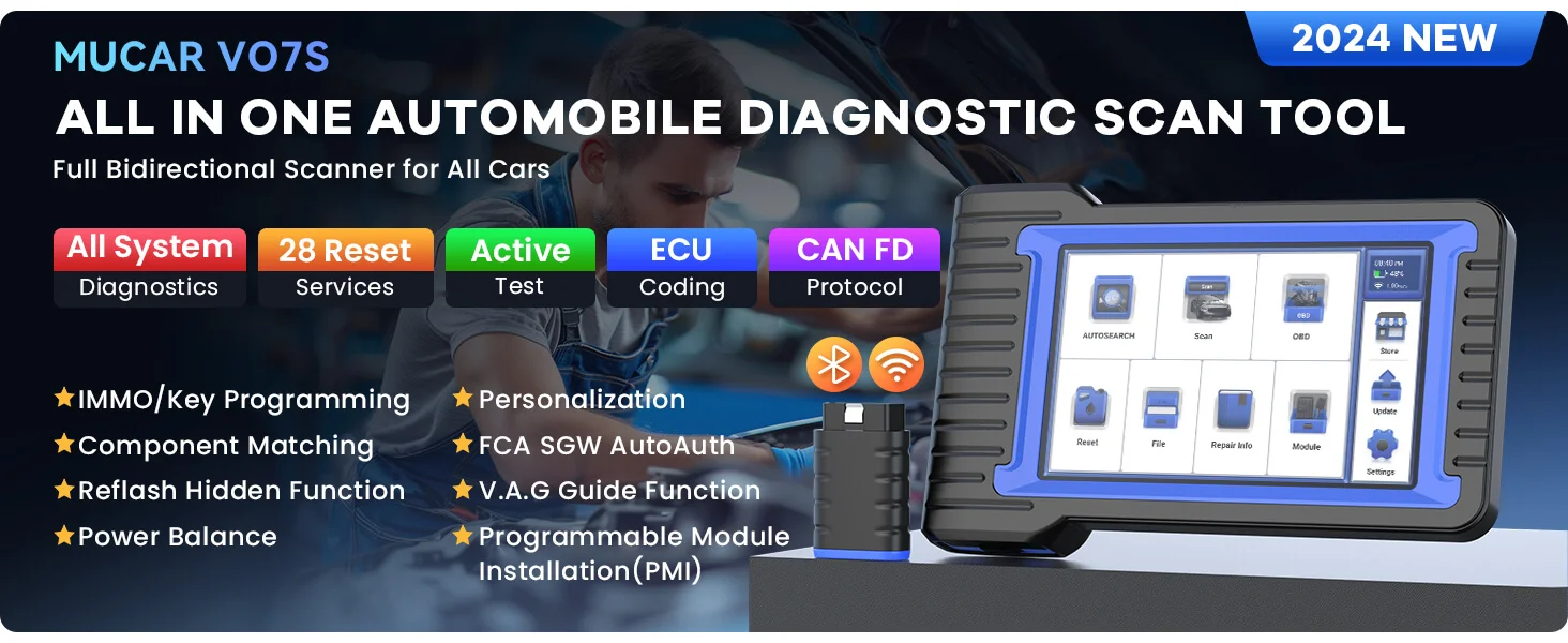 MUCAR VO7S Professionelle Autodiagnosetools CANFD Bidirektionales Scan-Tool ECU-Codierung 28 Reset All System Diagnose Obd2-Scanner – Detail 1