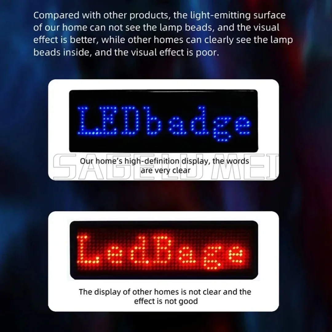 USB RechargeableHD Text Name Badge Scrolling  LED DIY Programmable Digital Badge Multilingual LED Tag Sign Module Display Lights