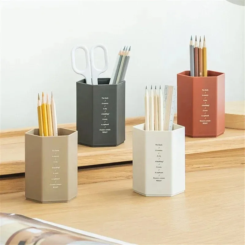 Desk Organizers Hexagonal Pen Holder School Office Pencil Stationery Storage Box Cosmetic Brush Organization Box Accessories