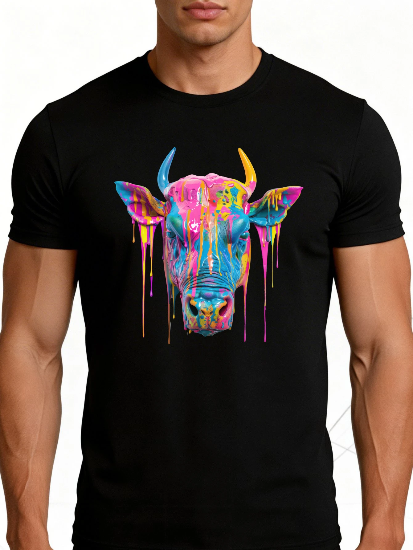 Colorful Art Bull Design Men's T-Shirt Animal Print Summer Casual Wear Gift for Him
