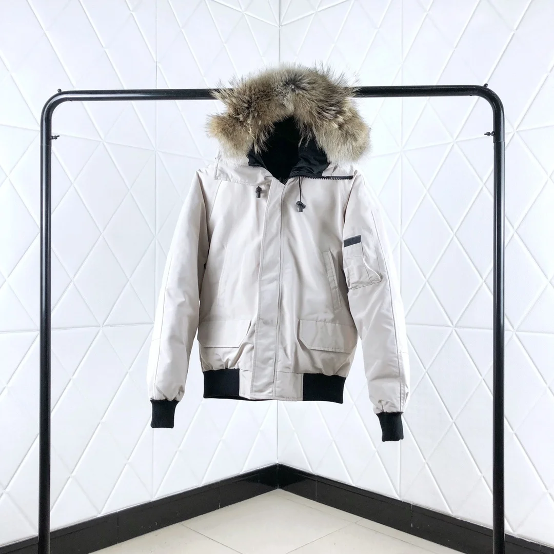 Jaqueta de ganso à prova de vento para homens, Casaco de pele de coiote real, Parka clássica, Casacos quentes, Design de designer canadense, inverno