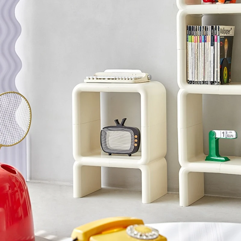 Cream Color Plastic Bookshelf Multi-Tier Storage Rack Home Decor Display Shelf Large Capacity Organizer for Dorm Student