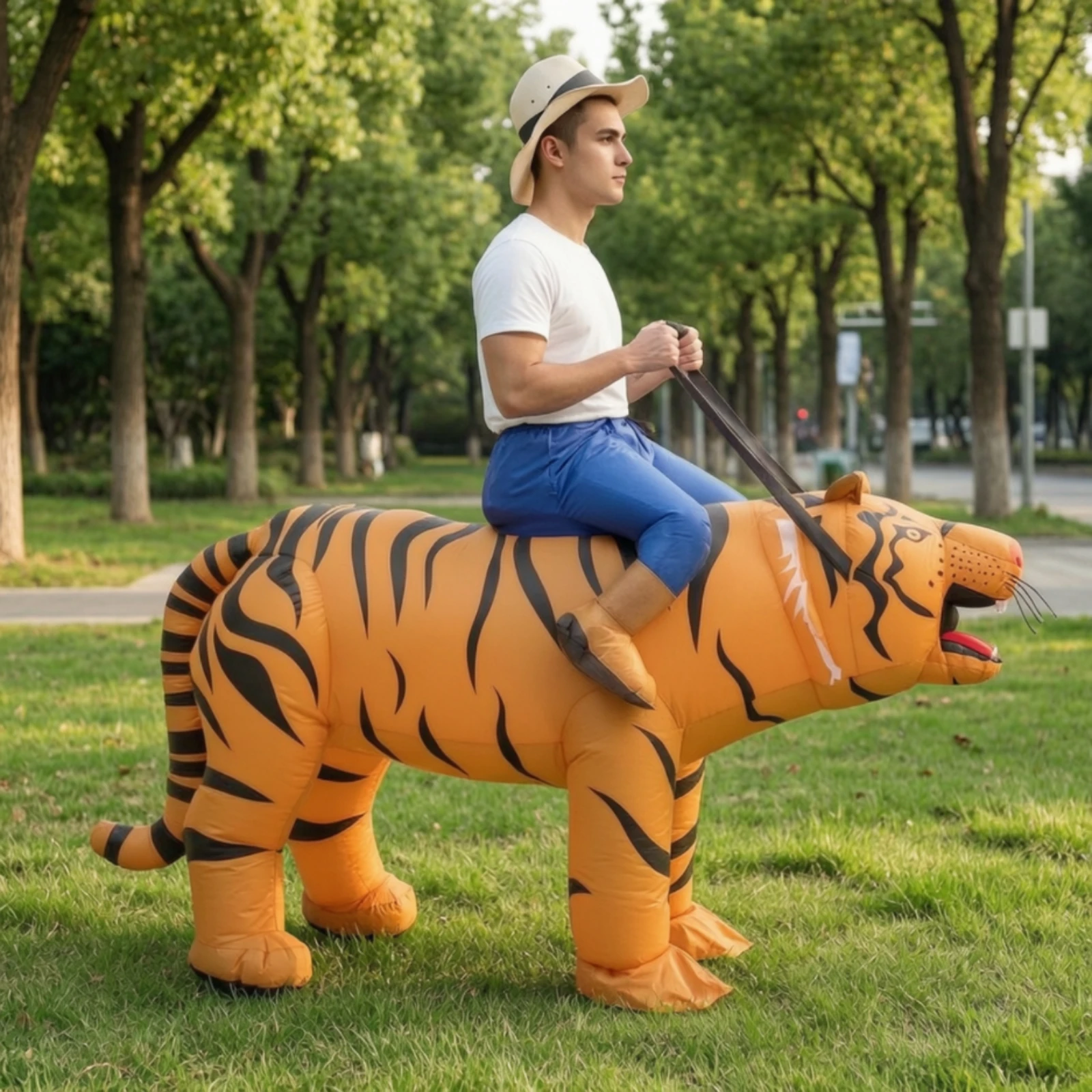 Inflatable Tiger Costume Inflatable Sit-on Tiger Costume Long-Lasting Heavy Duty for Adults, Halloween, Parties
