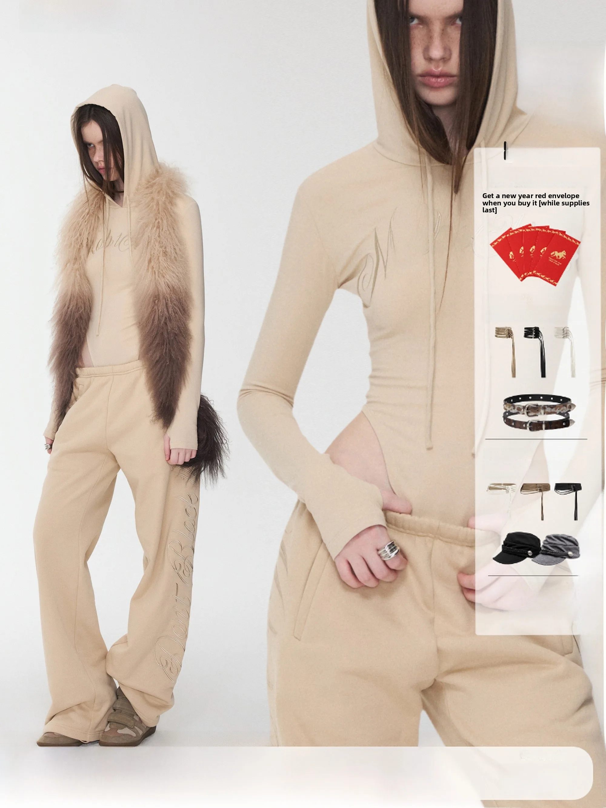 

Женский облегающий комбинезон с капюшоном и вышивкой букв, сексуальный топ с завязками на талии от JINN STUDIO