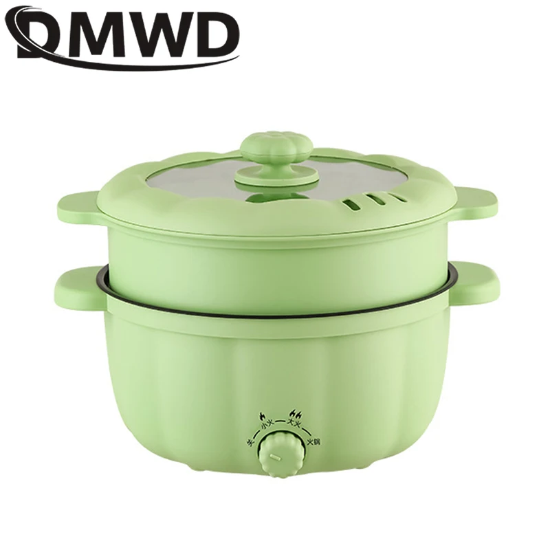 DMWD 2L Multifunctional Electric Cooker Heating Pan Non Stick Liner Hotpot Pasta Noodles Cooking Soup Stew Pot Eggs Rice Steamer