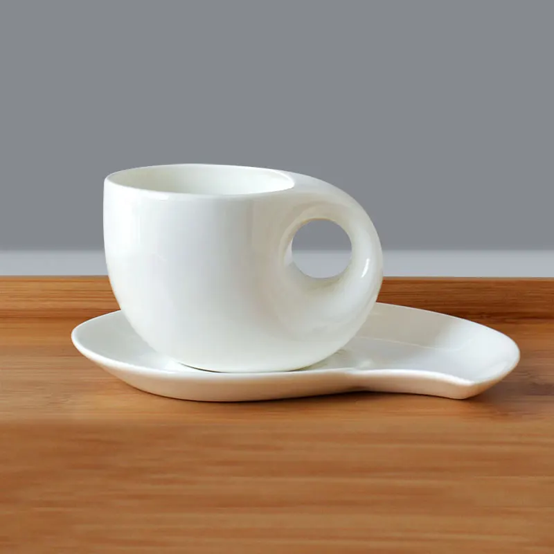 

Plain white bone china coffee cup and saucer set, thin novelty cups, creative water drop designed, lean cup tea set, for office
