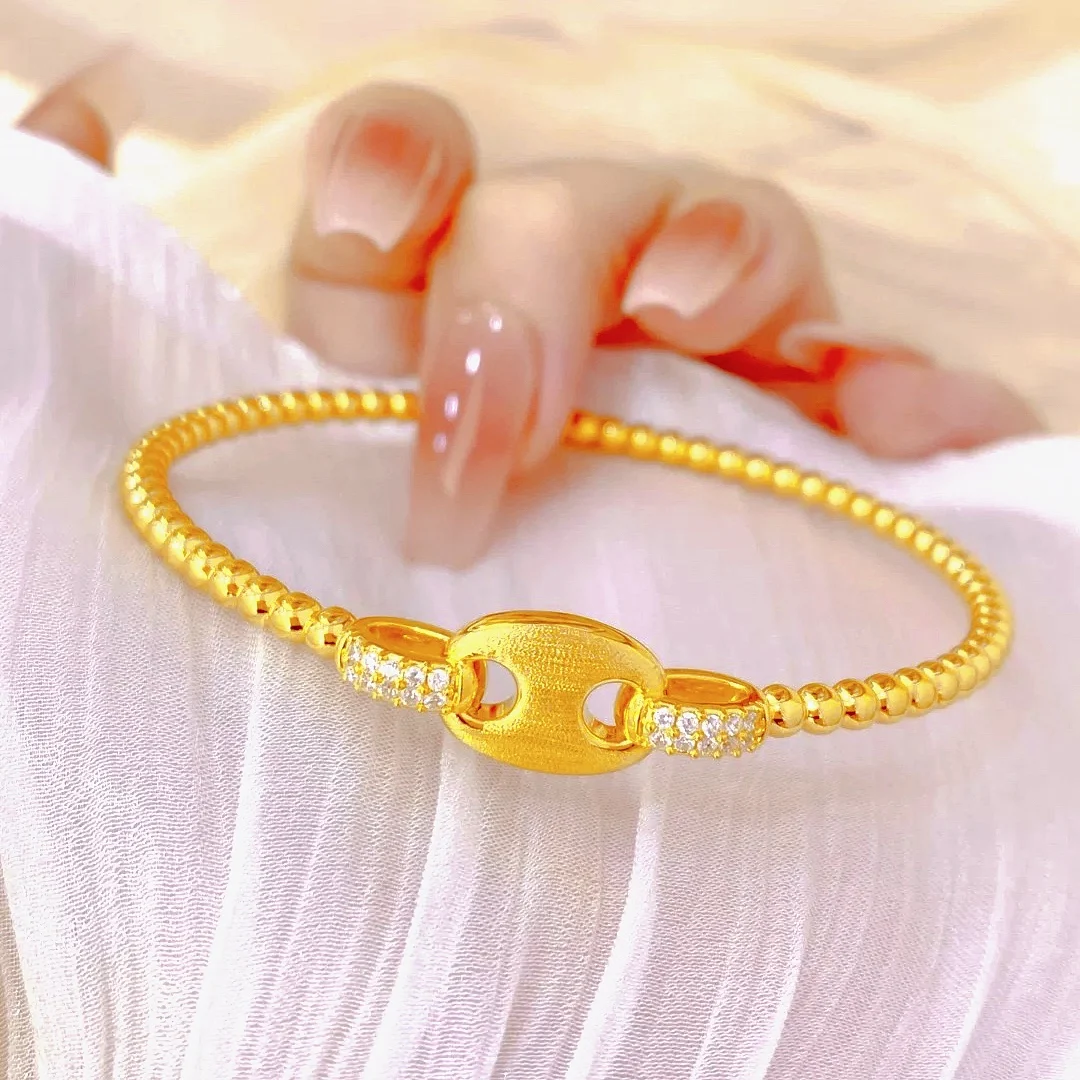 

Женский браслет со свиным носом из 24-каратного золота AU999 — динамический тонкий браслет со свиным носом, минималистичный и вневременной, для свиных датков послеnoon Tea