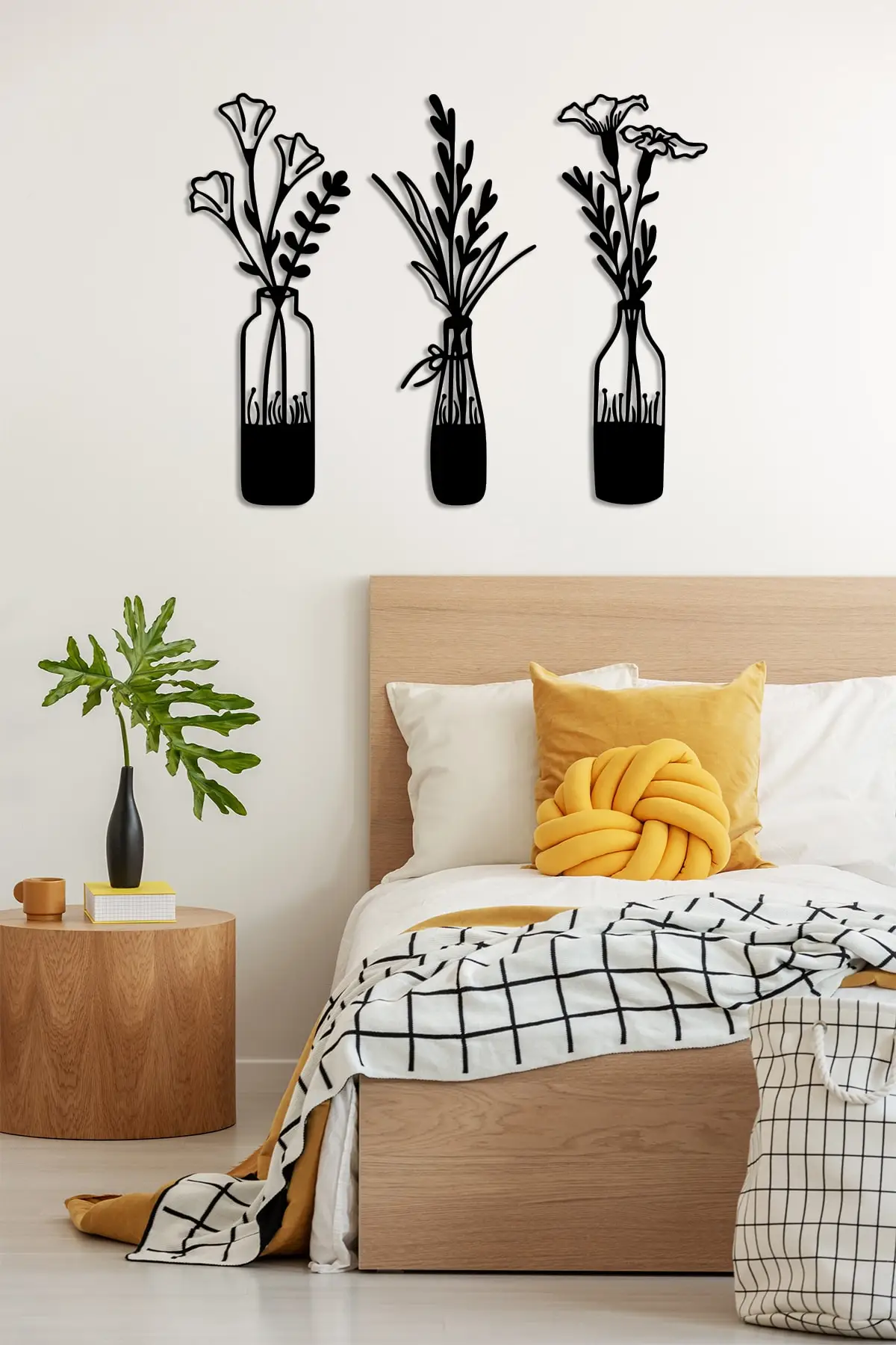 Pot And Spring Flowers 3 Piece Wall Decor Modern Wall Room Home Accessory Wood Wall Art Home Office Living Room Bedroom Kitchen