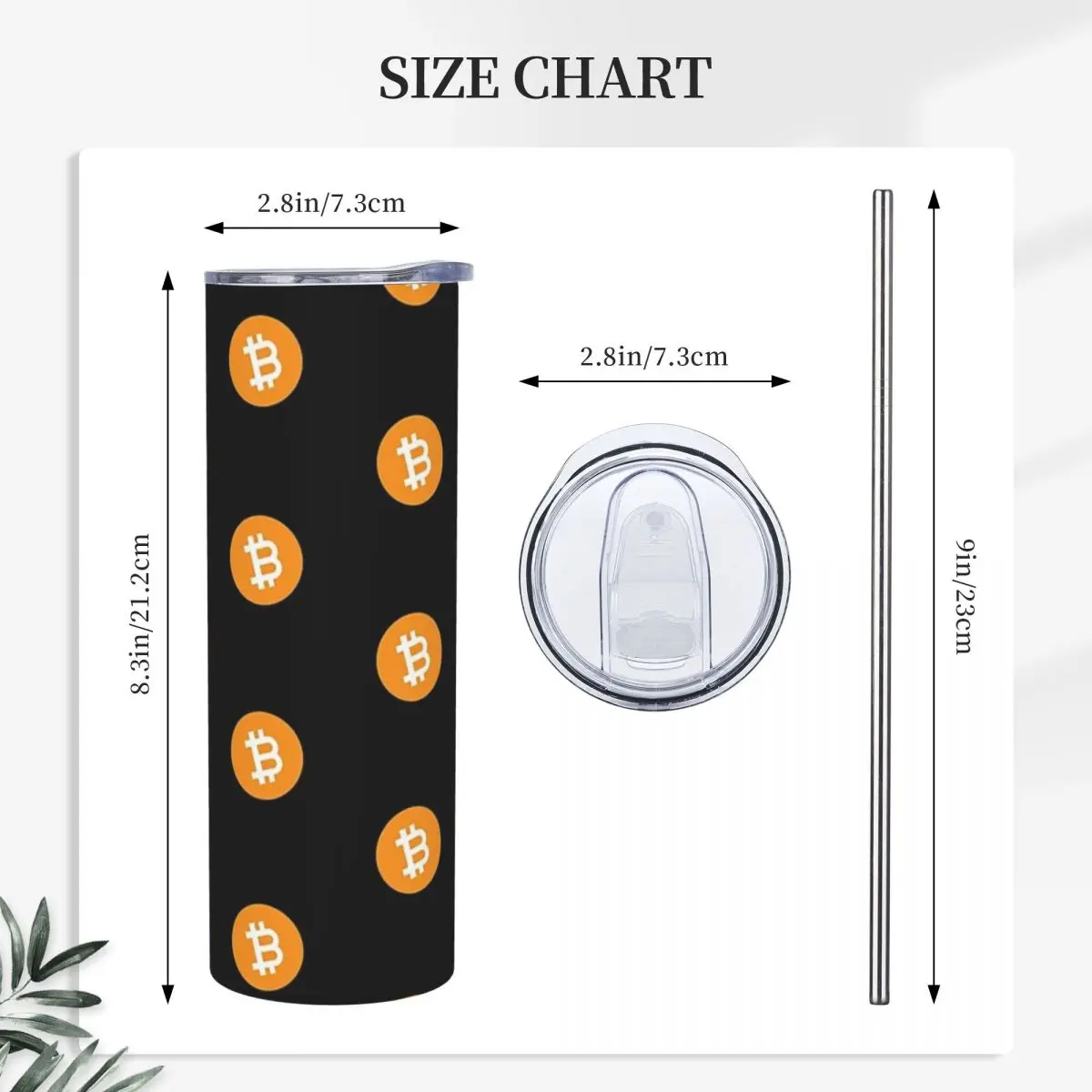 Bitcoin Cryptocurrency Stainless Steel Tumbler Vacuum Insulated Mugs Thermal Cold Bottle Straw With Lid 20oz