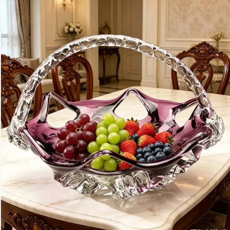 Pink Pleated Skirt Fruit Plate French Medieval Style Handmade Fenton Glass Bowl Small Basket Desktop Ornament Light Luxury
