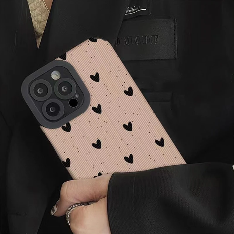 Cute Love Heart Phone Case Couples Camera Protection Case For iPhone 15 14 13 12 11Pro Max X XR XS Max 7 8 Soft TPU Back Cover