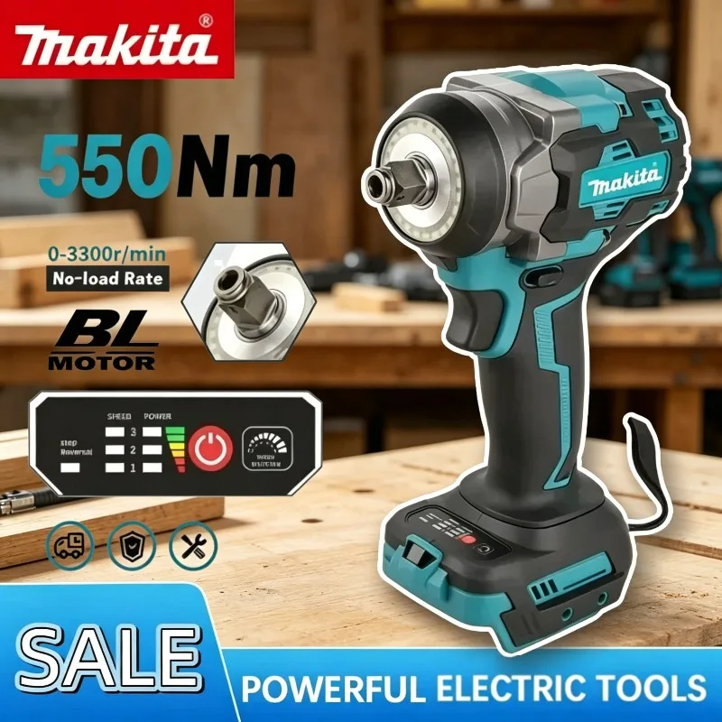 

Ударный гайковерт Makita 550 Нм, 3500 ударов в минуту, беспроводной, с высоким крутящим моментом, высокой концентричностью, безопасный для ремонта электрооборудования, электроинструмент