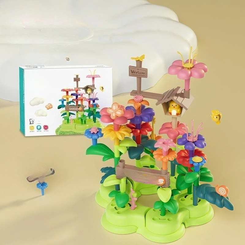 Interconnecting Blocks Children's Creative Building Flower Toys Puzzle Versatile Garden Assembly Toys Plug Pull Durable Playable