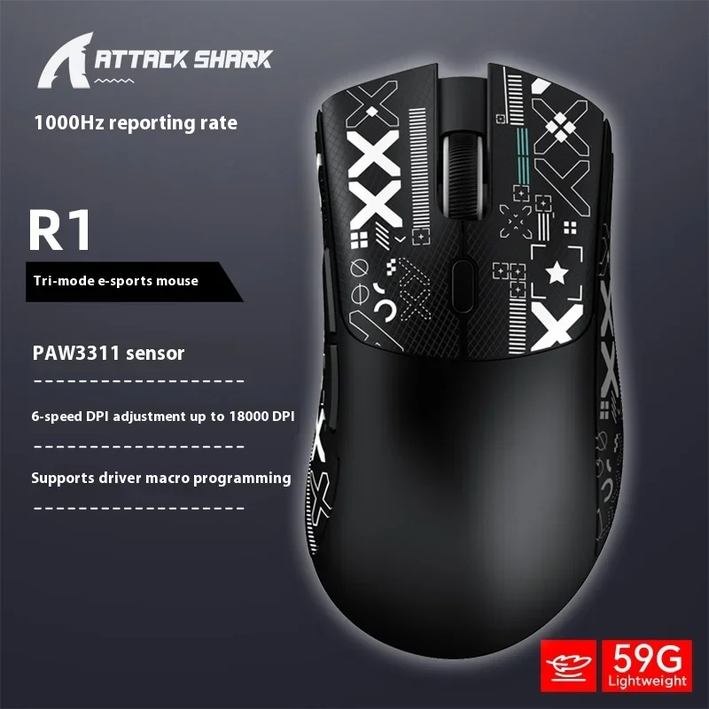 Attack Shark R1 Wireless Bluetooth Mouse Large Size For Gaming Men Office Computer Peripherals Mice And Keyboards Accessories