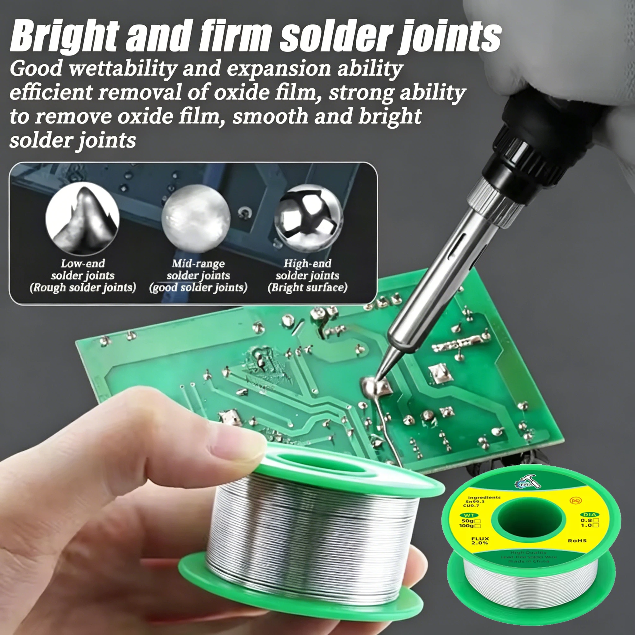 Rosin Core Lead-Free Solder Wire Sn99.3 1mm 100g High Purity Low Melting Tin Wire for PCB Soldering & Electronic Repair 1-6 Pack