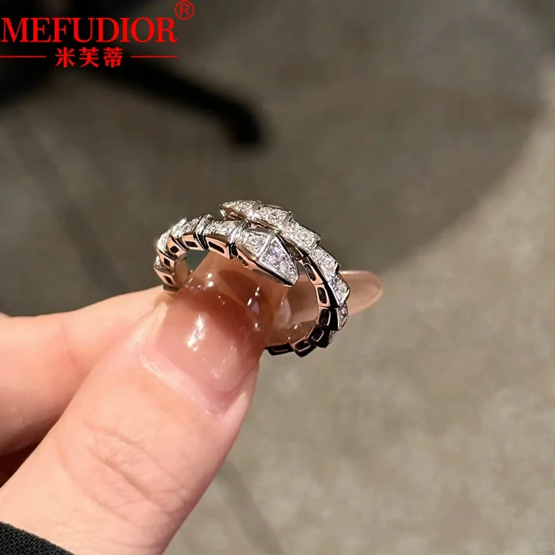 S925 Silver Snake Ring Full Moissanite Diamond Brilliant Snake Open Wedding Brand Women Fashion High Quality Jewelry Party Gifts