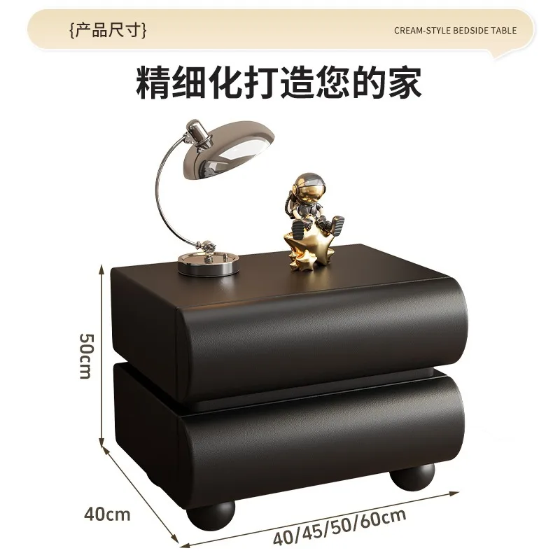 Кремовая антикварная прикроватная тумбочка из цельного дерева, современная простая легкая роскошная элитная спальня с лампой, черная прикроватная тумбочка для хранения