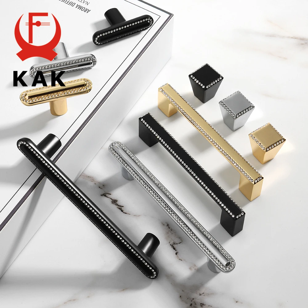 KAK Diamond Crystal Handles for Cabinets and Drawers Modern Black Furniture Handles Wardrobes Door Pulls Dresser Knobs Hardware