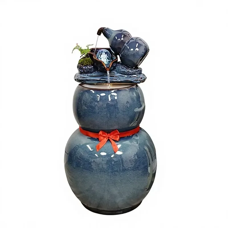 New Chinese Handmade Ceramic Floor to Ceiling Water Feature Modern Simple Gourd Shaped Home Furnishing Living Room Decoration