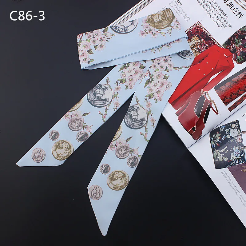 2024 New Design Coin Floral Print Silk Scarf Women Luxury Brand Scarf Handle Bag Ribbons Fashion Head Scarf Small Long Scarves