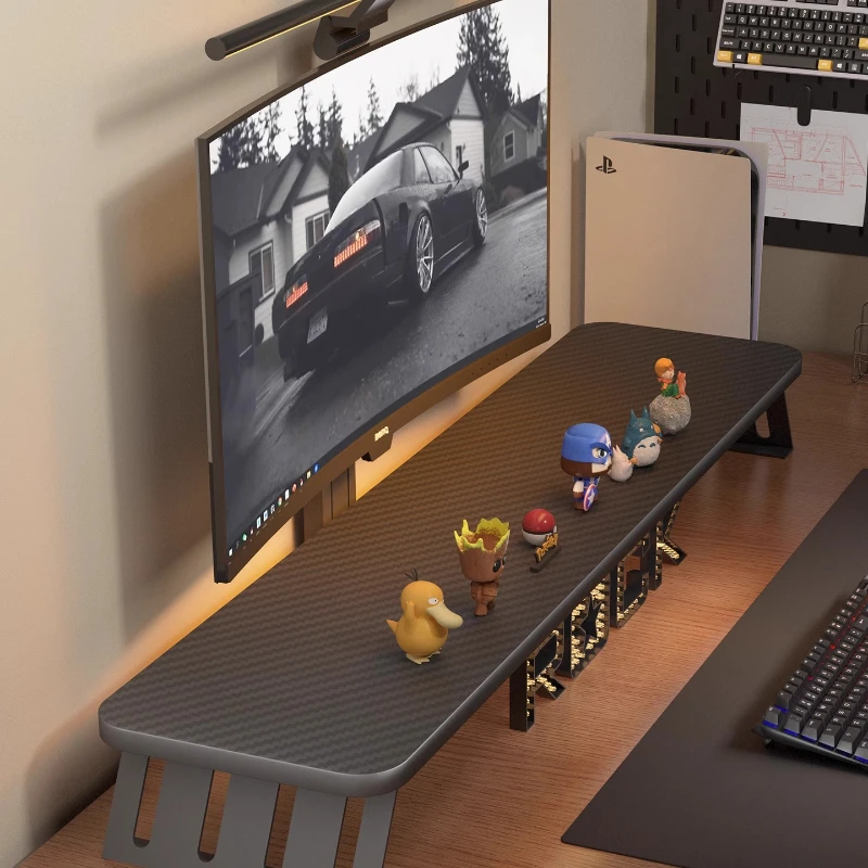 

Desktop Monitor Riser, Gaming Room Computer Organizer, Carbon Fiber Workstation Laptop Stand, Desk Storage Rack