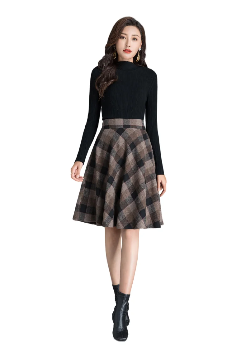 Custom Made Fashion Autumn 2023 Women Mini Skirts Casual Loose Plaid Pockets High Waist Jupes Elegant A-line Check Short Skirts