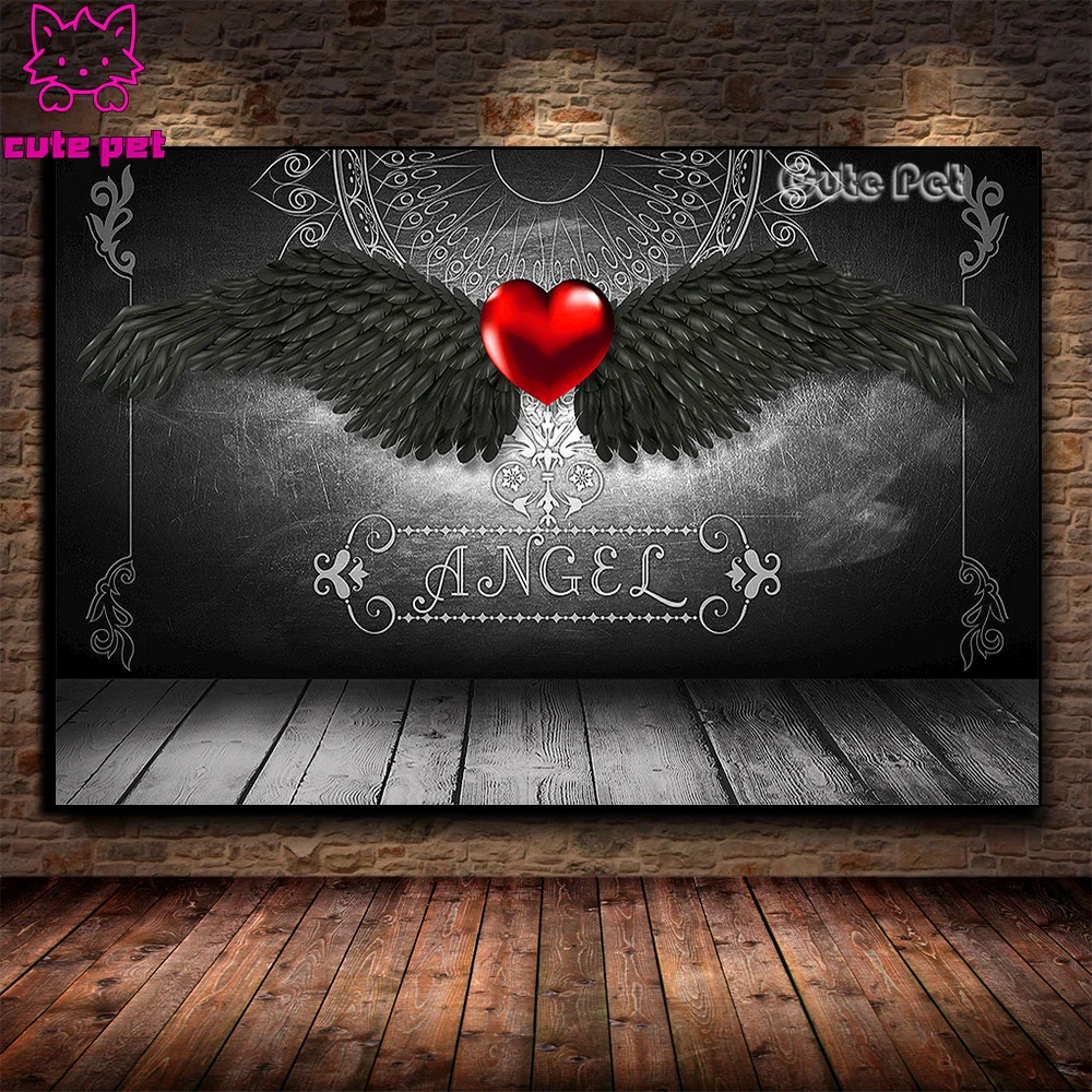 Diy Diamond Painting Devil black wings love heart Cross Ctitch Kits Diamond Mosaic Embroidery Couple Valentine's Day Decor gift