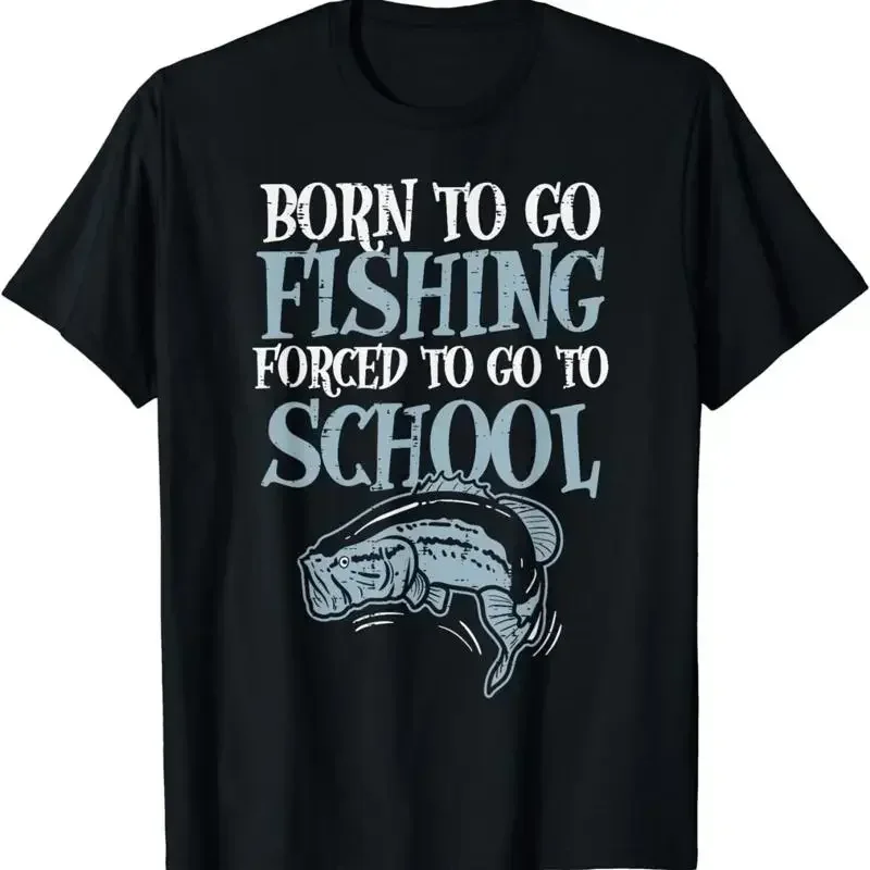 Born Fishing Forced To School Funny Bass Fish Fisherman Boys T Shirt