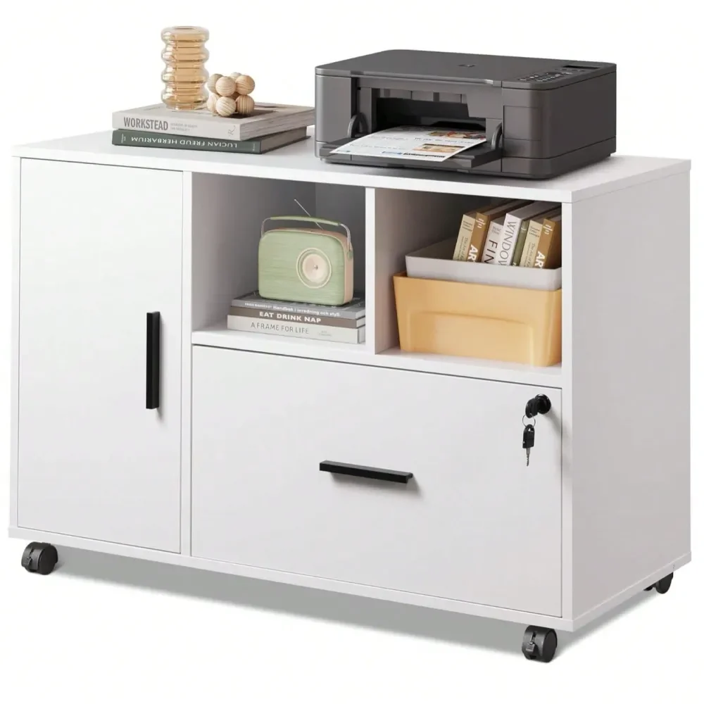 

Office Storage Cabinets And ShelvingFile Cabinet With Lock, 1Drawer Rolling Storage, Home Office Wood Printer Stand With Shelf