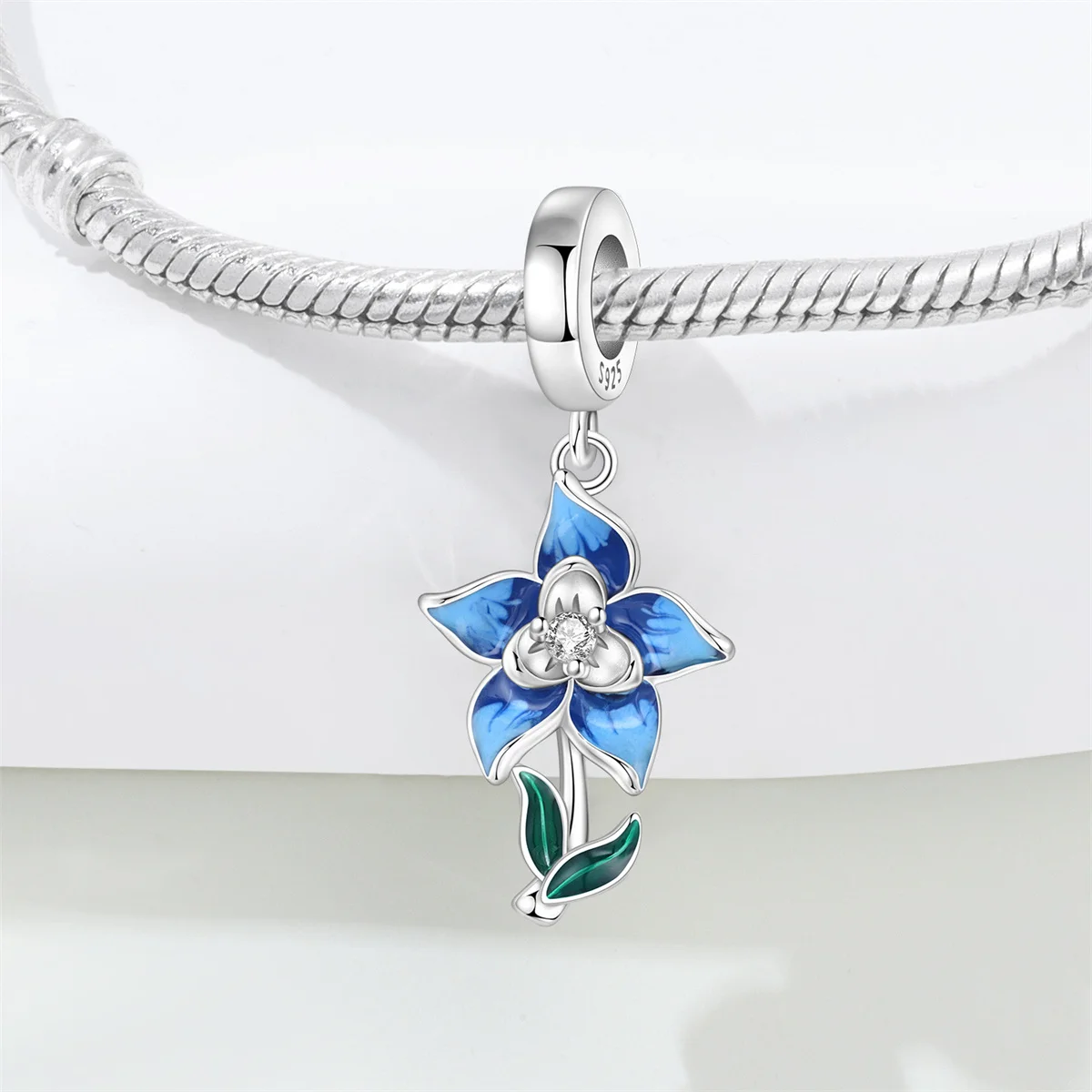 

CYMYSS 925 Sterling Silver Blue Iris Beaded Pendant, Simple And grand, Women DIY Jewelry birthday/Valentine's Day Gift