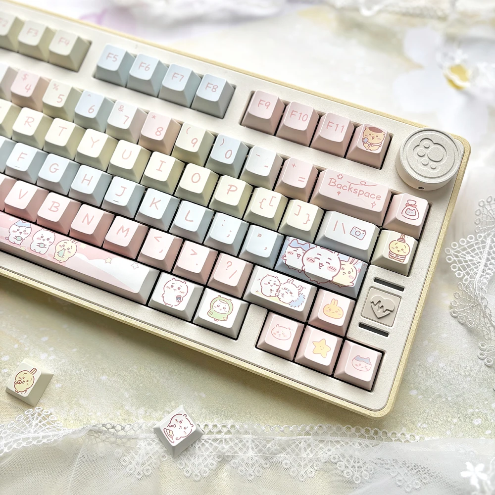 Chiikawas Cherry Profile PBT para teclado de juego mecánico personalizado, 95 teclas/juego, sublimación de tinte, regalo para niña