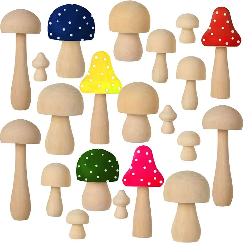 1-10Pcs Unfinished Wooden Mushroom Natural Wood Mushrooms for DIY Crafts Projects Valentine Home Decor